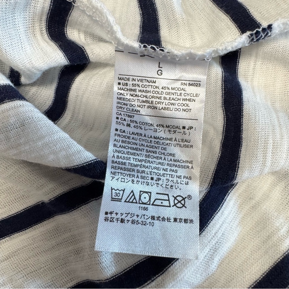 NWT Banana Republic Scoop Neck Malibu Tee Navy & White Striped Bell Cuffs Size L - Picture 6 of 11